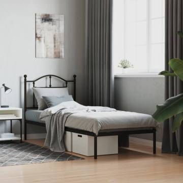 Metal Bed Frame with Headboard Black 80x200 cm - HipoMarket