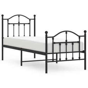 Metal Bed Frame with Headboard & Footboard - Black 75x190 cm