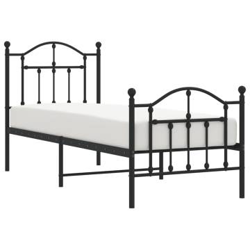 Metal Bed Frame with Headboard & Footboard - Black 75x190 cm