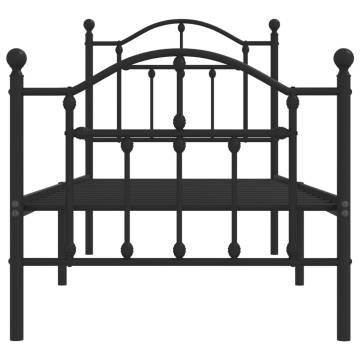 Metal Bed Frame with Headboard & Footboard - Black 75x190 cm