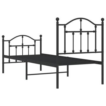 Metal Bed Frame with Headboard & Footboard - Black 75x190 cm