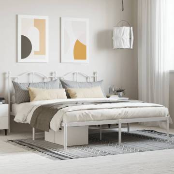 Metal Bed Frame with Headboard White 160x200 cm | HiPo Market