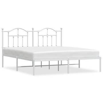 Metal Bed Frame with Headboard White 160x200 cm | HiPo Market