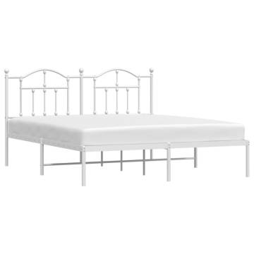 Metal Bed Frame with Headboard White 160x200 cm | HiPo Market