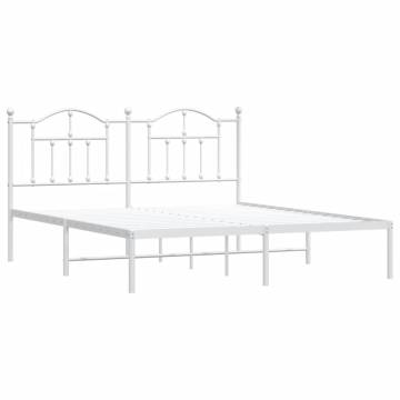 Metal Bed Frame with Headboard White 160x200 cm | HiPo Market