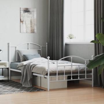 White Metal Bed Frame with Headboard & Footboard - 107x203 cm