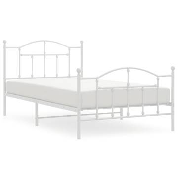 White Metal Bed Frame with Headboard & Footboard - 107x203 cm