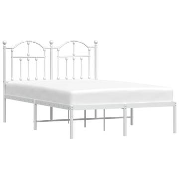 White Metal Bed Frame with Headboard - Small Double (120x190 cm)