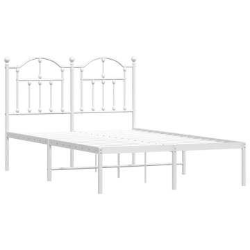 White Metal Bed Frame with Headboard - Small Double (120x190 cm)