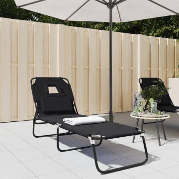 Folding Sun Lounger - Black Oxford Fabric & Steel