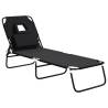 Folding Sun Lounger - Black Oxford Fabric & Steel