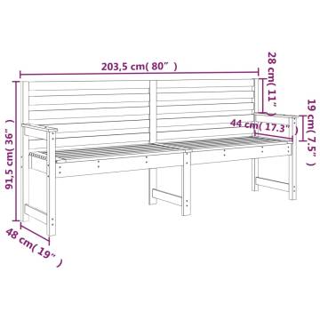 Garden Bench Black 203.5x48x91.5 cm Solid Wood Pine | Hipo Market