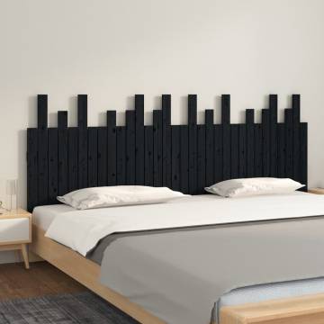 Elegant Black Wall Headboard - Solid Pine Wood 204x3x80 cm