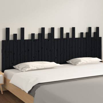 Elegant Black Wall Headboard - Solid Pine Wood 204x3x80 cm