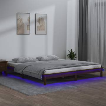 LED Bed Frame Honey Brown 150x200 cm King Size - Hipomarket