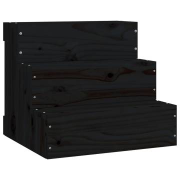 Pet Stair Black Solid Wood Pine - 40x37.5x35 cm | HipoMarket