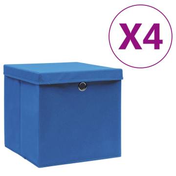 Stylish 4-Piece Blue Storage Boxes with Covers - 28x28x28 cm