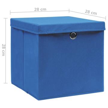 Stylish 4-Piece Blue Storage Boxes with Covers - 28x28x28 cm