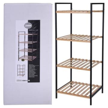 Bamboo & Steel Bathroom Storage Rack - 4 Shelves Solutions