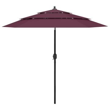 3-Tier Bordeaux Red Parasol with Aluminium Pole | HipoMarket