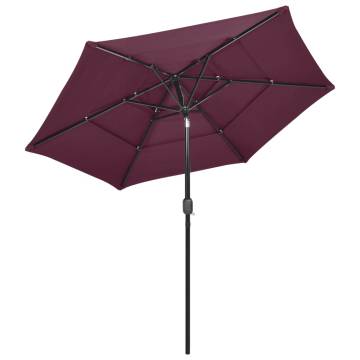 3-Tier Bordeaux Red Parasol with Aluminium Pole | HipoMarket