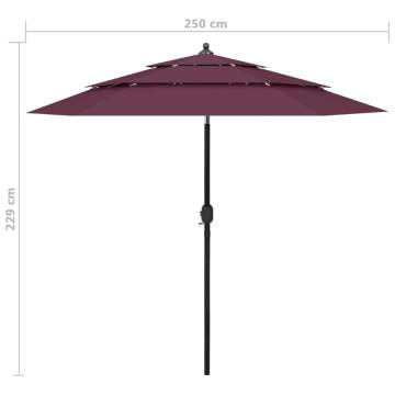 3-Tier Bordeaux Red Parasol with Aluminium Pole | HipoMarket