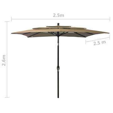 3-Tier Taupe Parasol with Aluminium Pole - 2.5x2.5m