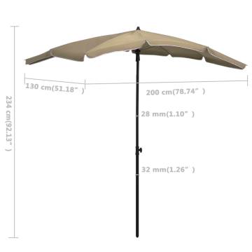 Garden Parasol with Pole 200x130 cm - Taupe Shade Solution