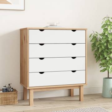 OTTA Drawer Cabinet Brown & White - Solid Pine, 76.5x39.5x90cm