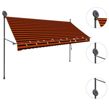 Manual Retractable Awning with LED - 300 cm Orange & Brown