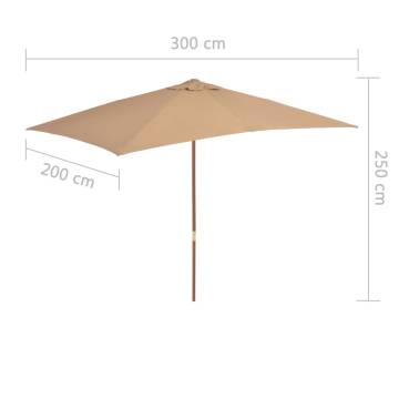 Elegant Outdoor Parasol with Wooden Pole - 200x300 cm Taupe