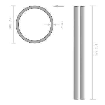 2 pcs Stainless Steel Tubes Round V2A 70x1.8mm - High Quality