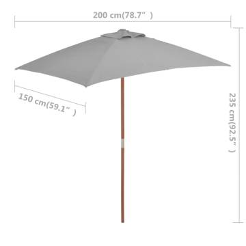 Outdoor Parasol with Wooden Pole - 150x200 cm Anthracite