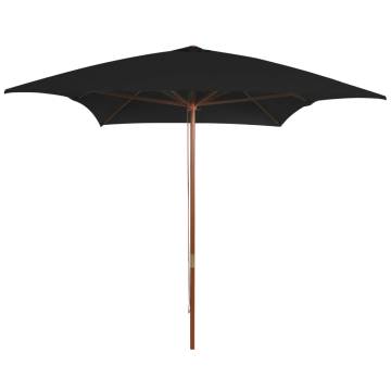 Outdoor Parasol with Wooden Pole - 200x300 cm Black