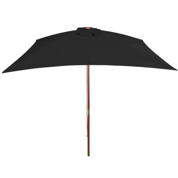 Outdoor Parasol with Wooden Pole - 200x300 cm Black