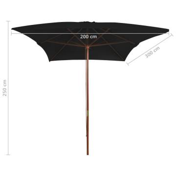 Outdoor Parasol with Wooden Pole - 200x300 cm Black