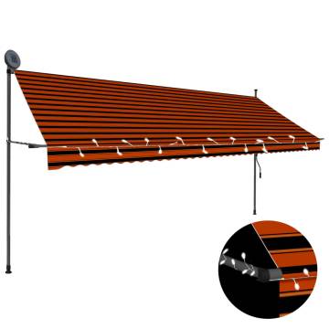 Manual Retractable Awning with LED - 400 cm Orange & Brown