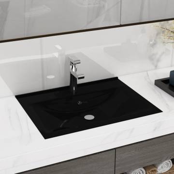 Luxury Matt Black Ceramic Basin with Faucet Hole - 60x46 cm