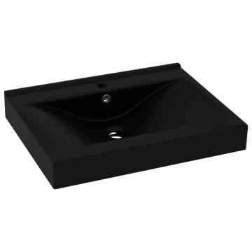 Luxury Matt Black Ceramic Basin with Faucet Hole - 60x46 cm