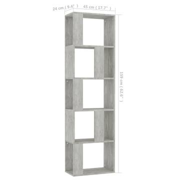 Stylish Concrete Grey Book Cabinet & Room Divider - 45x24x159 cm