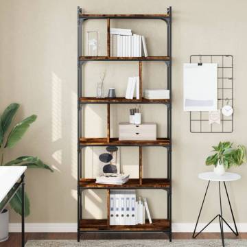 6-Tier Smoked Oak Bookcase - Stylish Storage Solution