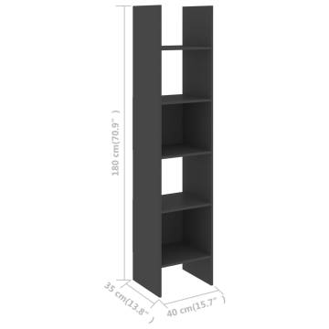 Stylish Grey Book Cabinet - 40x35x180 cm Engineered Wood