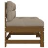 Middle Sofa with Cushions - Honey Brown Solid Pine Wood