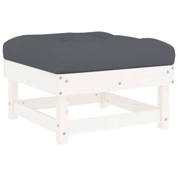 Garden Footstool with Cushion - White Solid Pine Wood