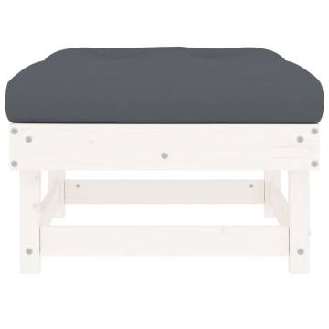 Garden Footstool with Cushion - White Solid Pine Wood