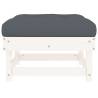 Garden Footstool with Cushion - White Solid Pine Wood