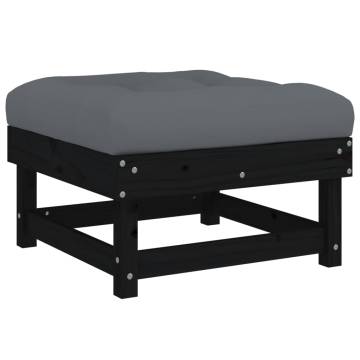 Garden Footstool with Cushion - Black Solid Pine Wood