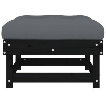 Garden Footstool with Cushion - Black Solid Pine Wood