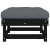 Garden Footstool with Cushion - Black Solid Pine Wood