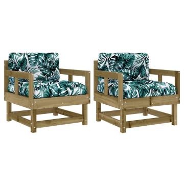 Garden Chairs with Cushions - 2 pcs Impregnated Wood Pine